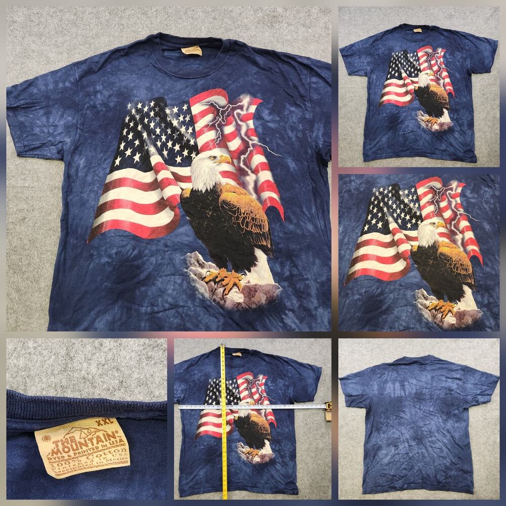Vintage The Mountain Shirt Mens 2XL Blue‎ Bald Eagle American Flag Patriotic 90s
